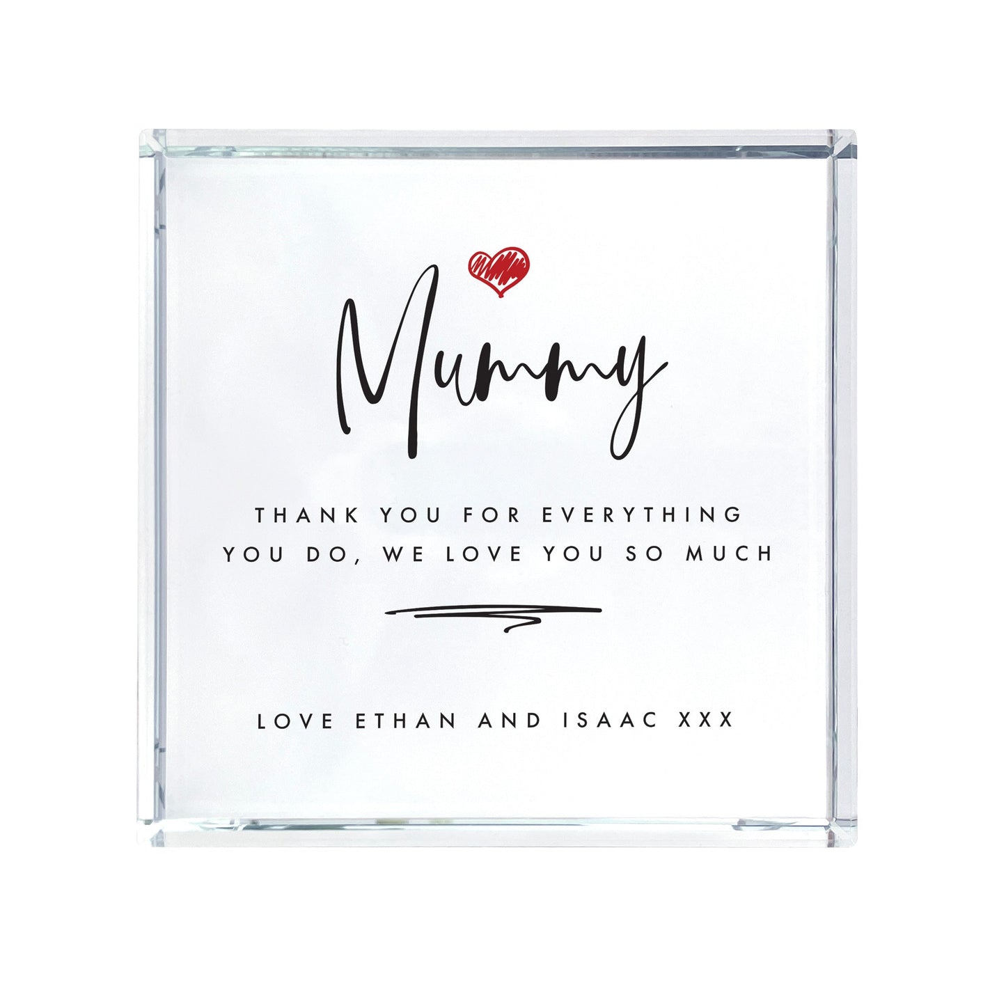 Personalised Any Special Message Modern Red Heart Crystal Token