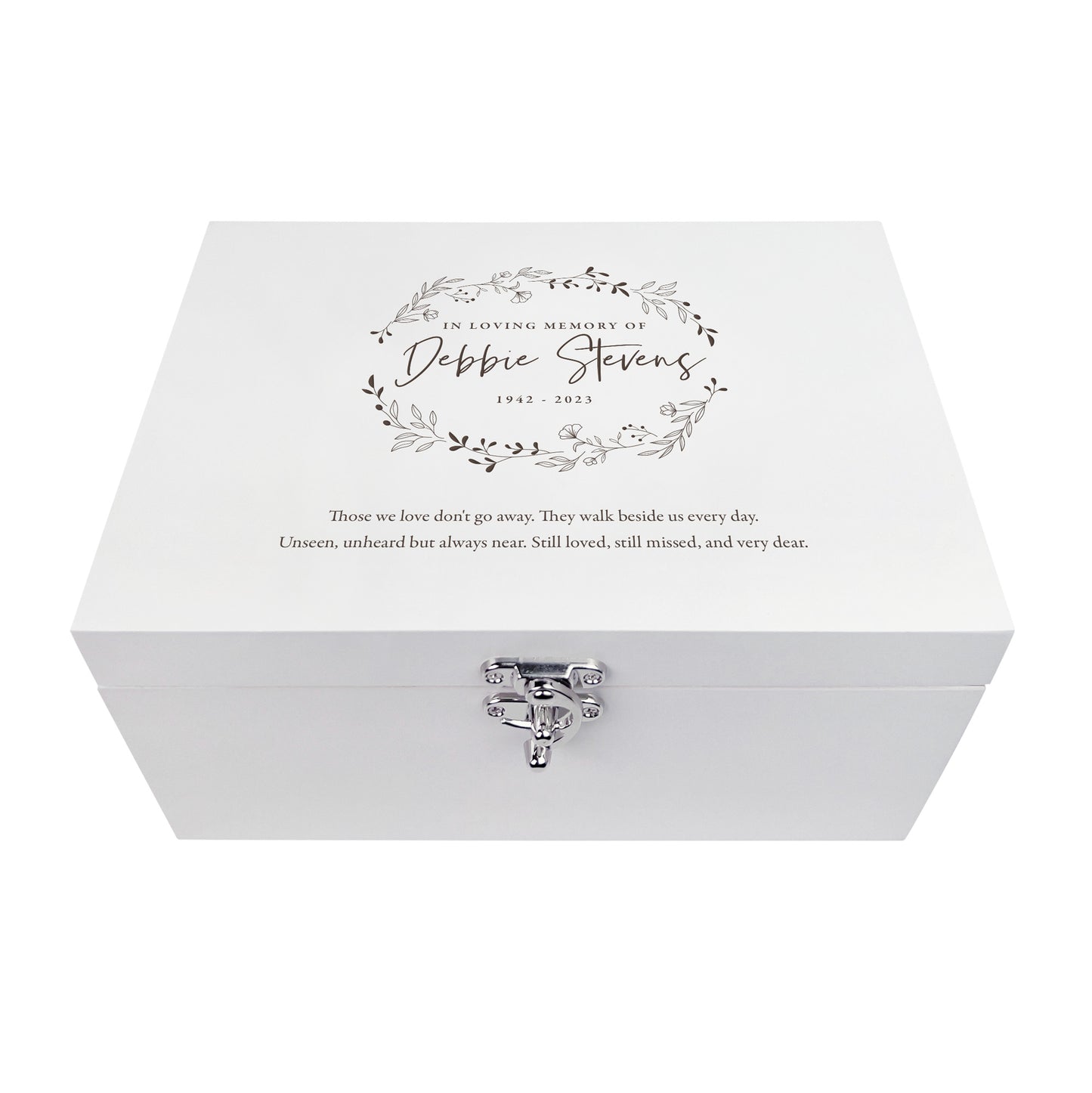 Personalised Wreath White Wooden Engraved Keepsake Memory Box - 3 Sizes