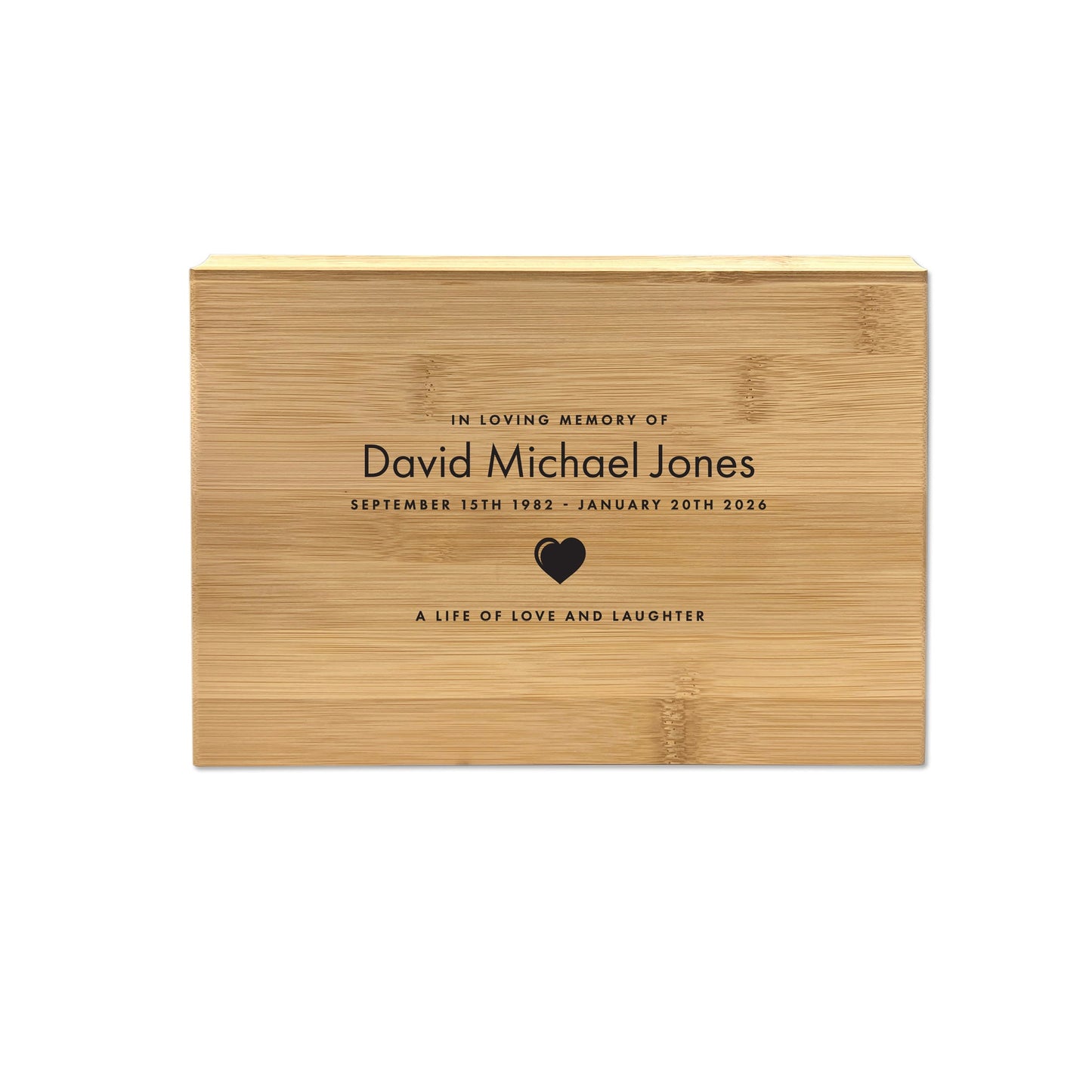 Personalised Bamboo Urn For Cremation Ashes - Name & Icon Design