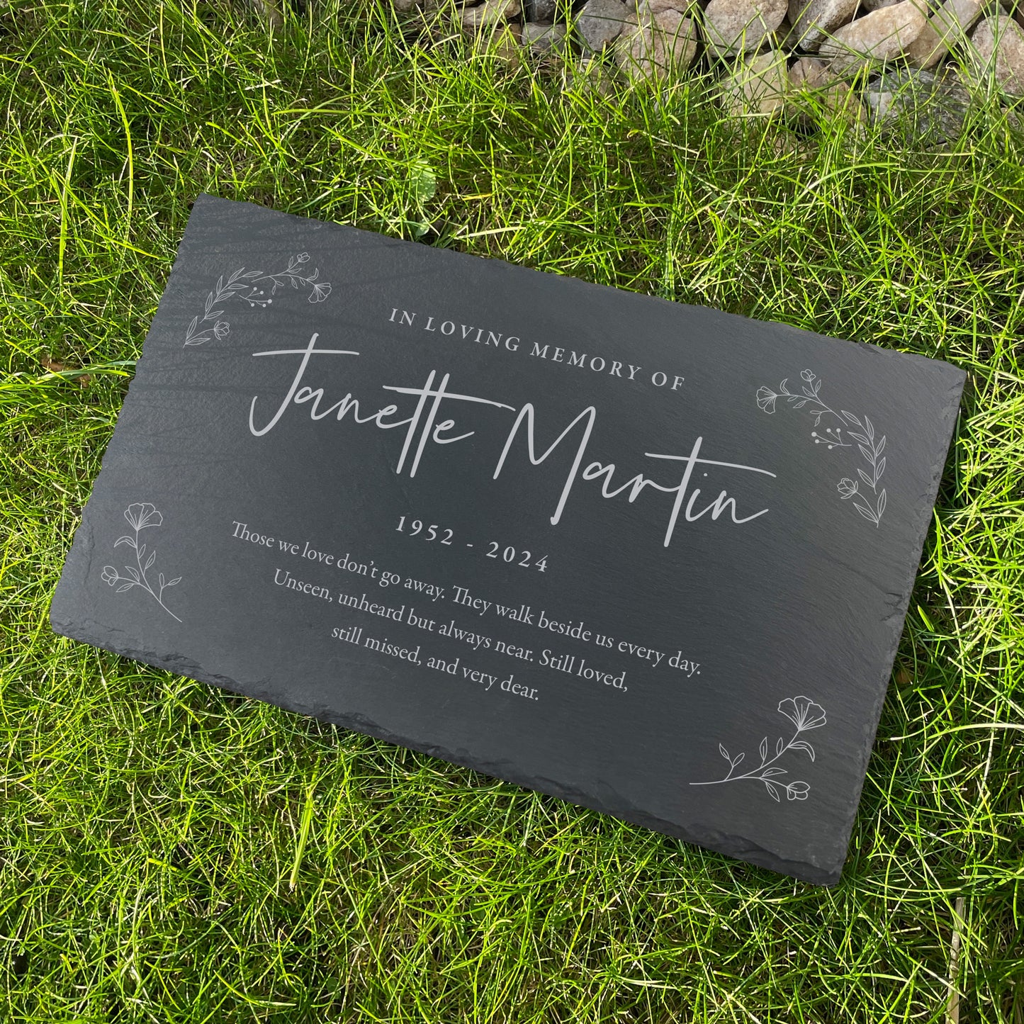 Personalised Wreath Memorial Slate Grave Marker 30 x 20cm
