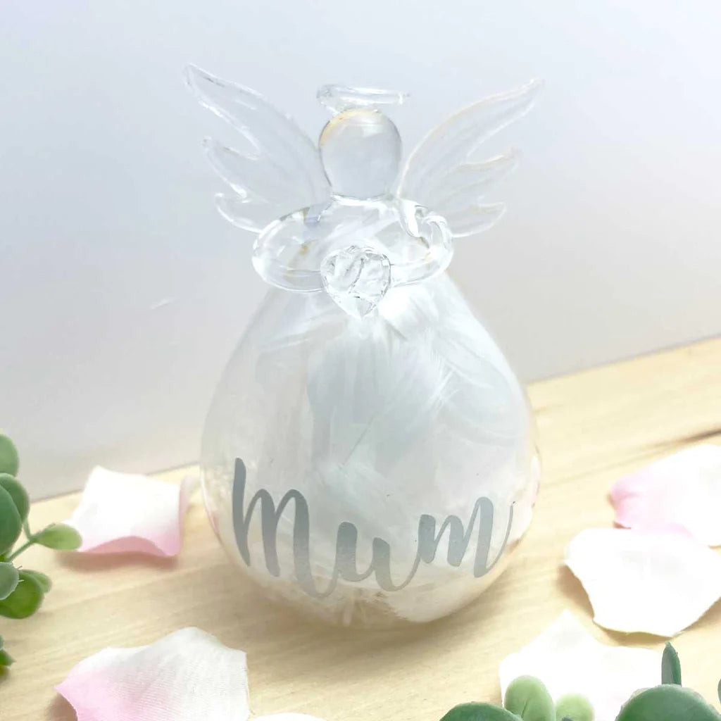 Feather Filled Glass Memorial Angel Ornament/Vase
