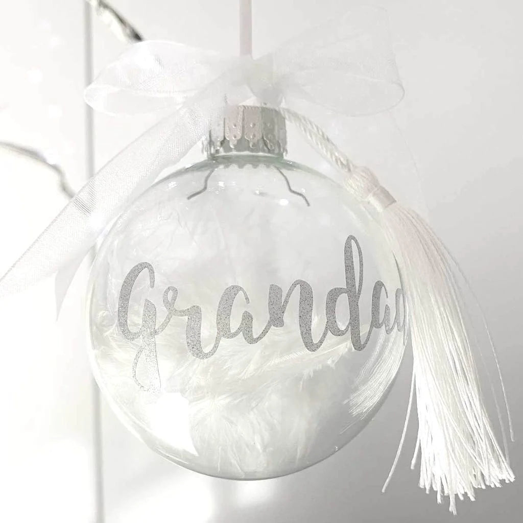 Personalised Luxury Feather Filled Glass Memorial Bauble