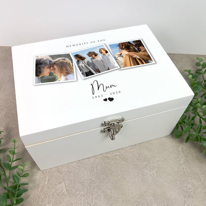 Personalised White Wooden Memorial Photo Keepsake Memory Box - 3 Sizes