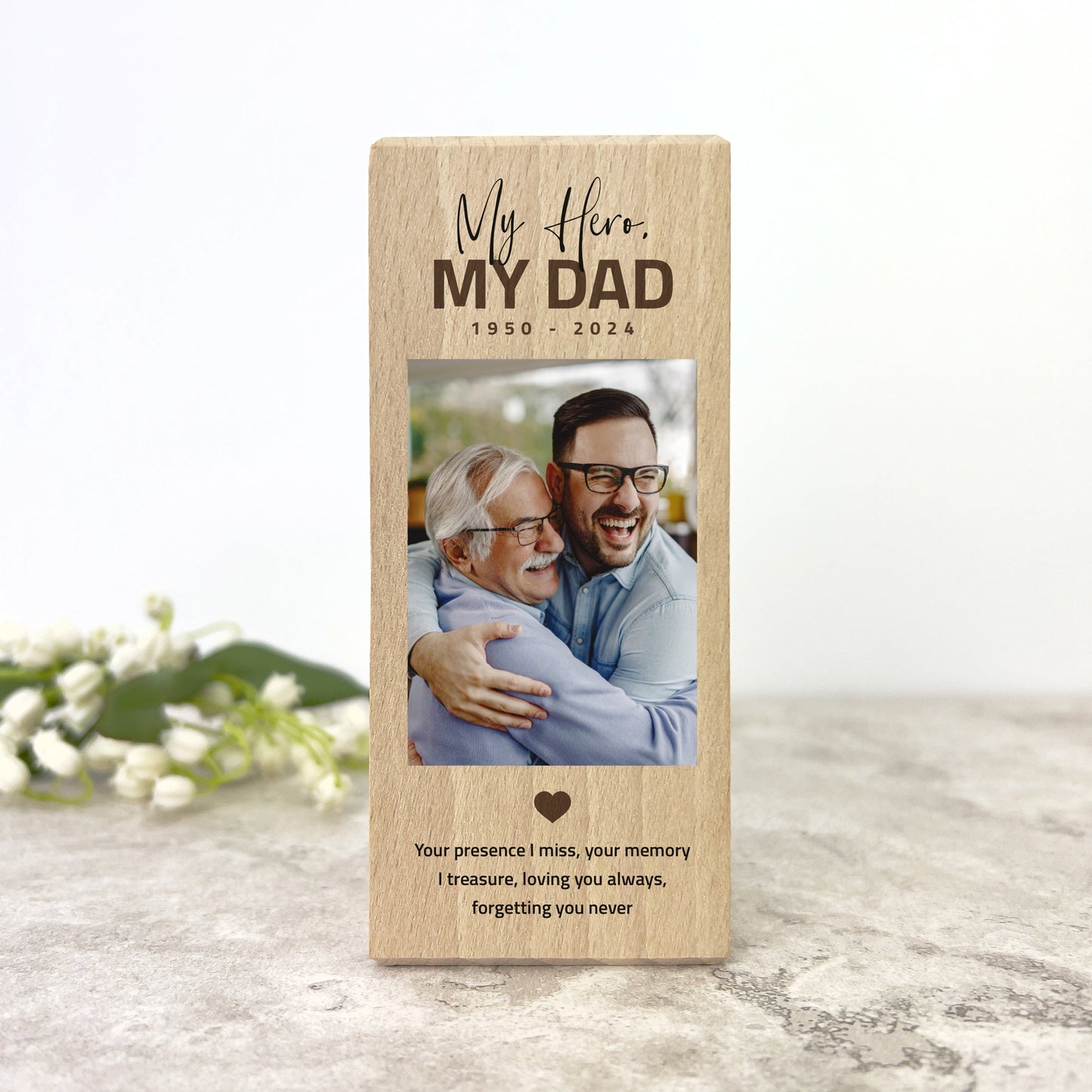 Personalised Memorial Bold Text Solid Wood Photo Tea Light Holder - 2 Sizes