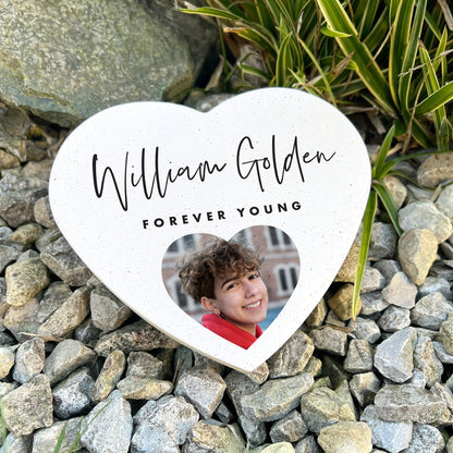 Personalised Modern Photo Resin Heart Grave Marker