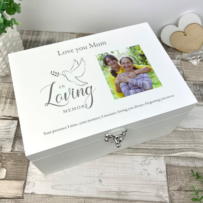 Personalised In Loving Memory Dove White Photo Keepsake Box - 3 Sizes (22cm | 27cm | 30cm)