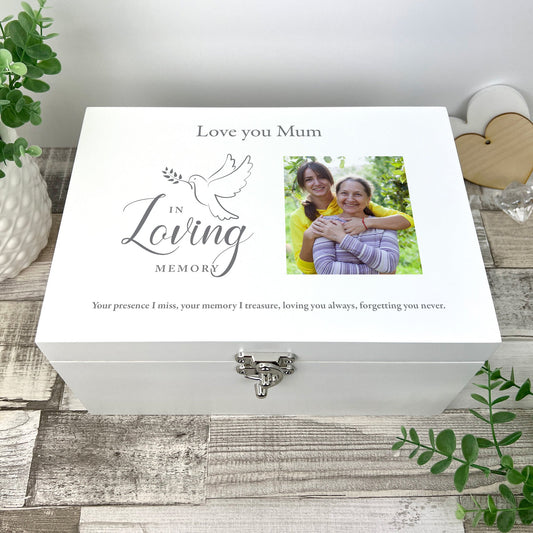 Personalised In Loving Memory Dove White Photo Keepsake Box - 3 Sizes (22cm | 27cm | 30cm)