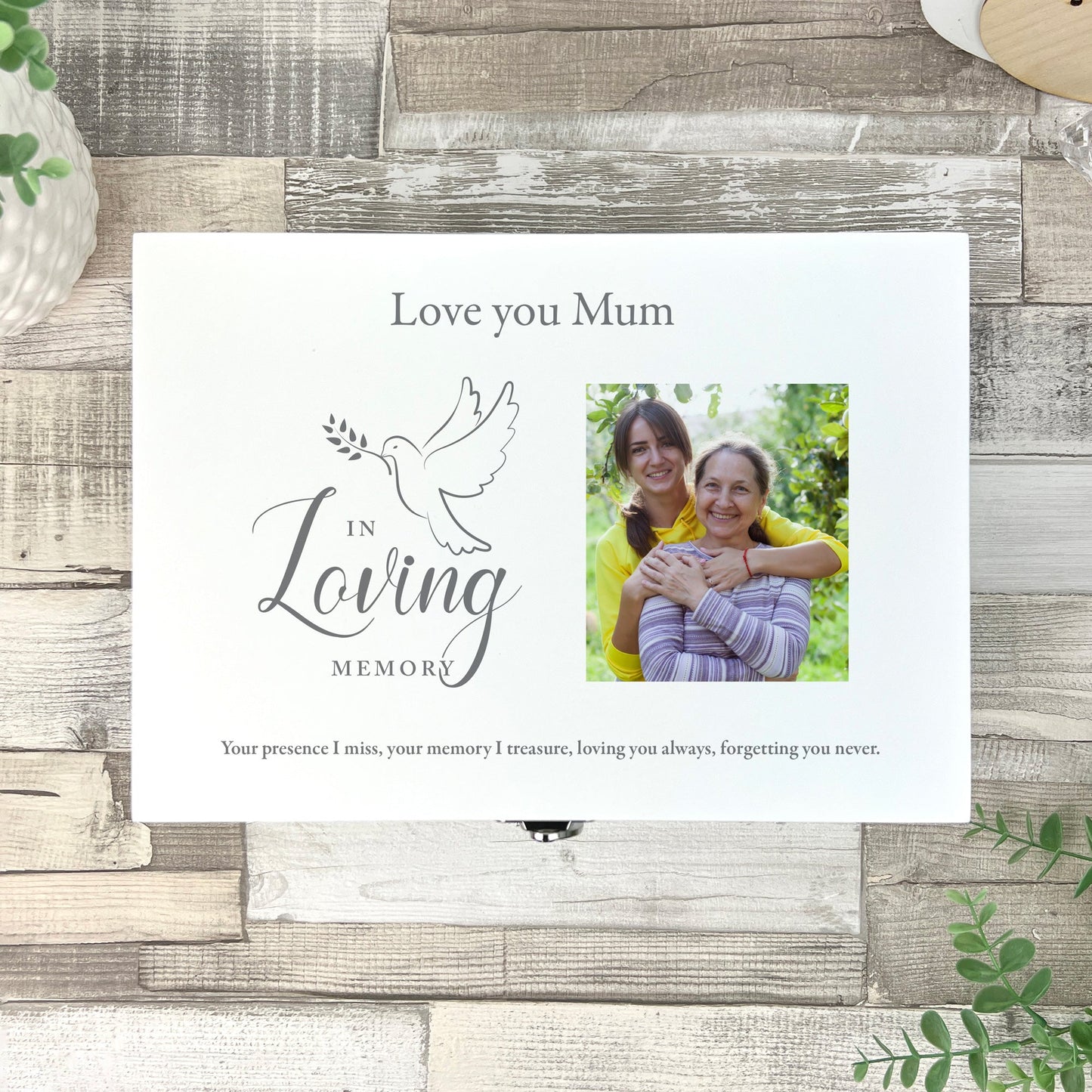 Personalised In Loving Memory Dove White Photo Keepsake Box - 3 Sizes (22cm | 27cm | 30cm)