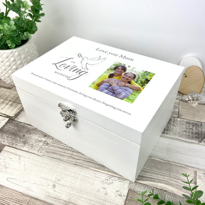 Personalised In Loving Memory Dove White Photo Keepsake Box - 3 Sizes (22cm | 27cm | 30cm)