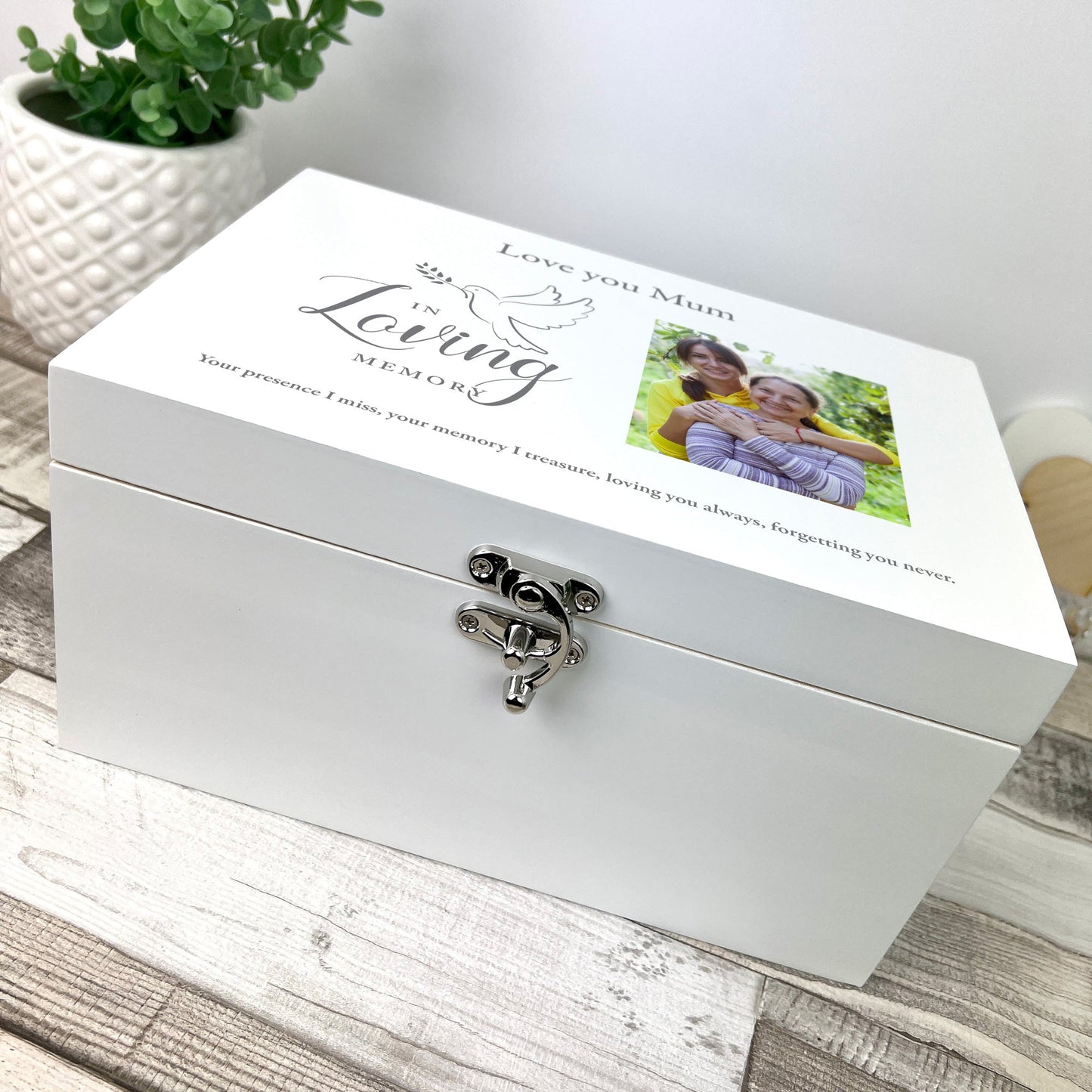 Personalised In Loving Memory Dove White Photo Keepsake Box - 3 Sizes (22cm | 27cm | 30cm)