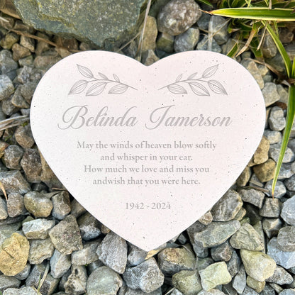 Personalised Engraved Free Text Floral Resin Heart Grave Marker