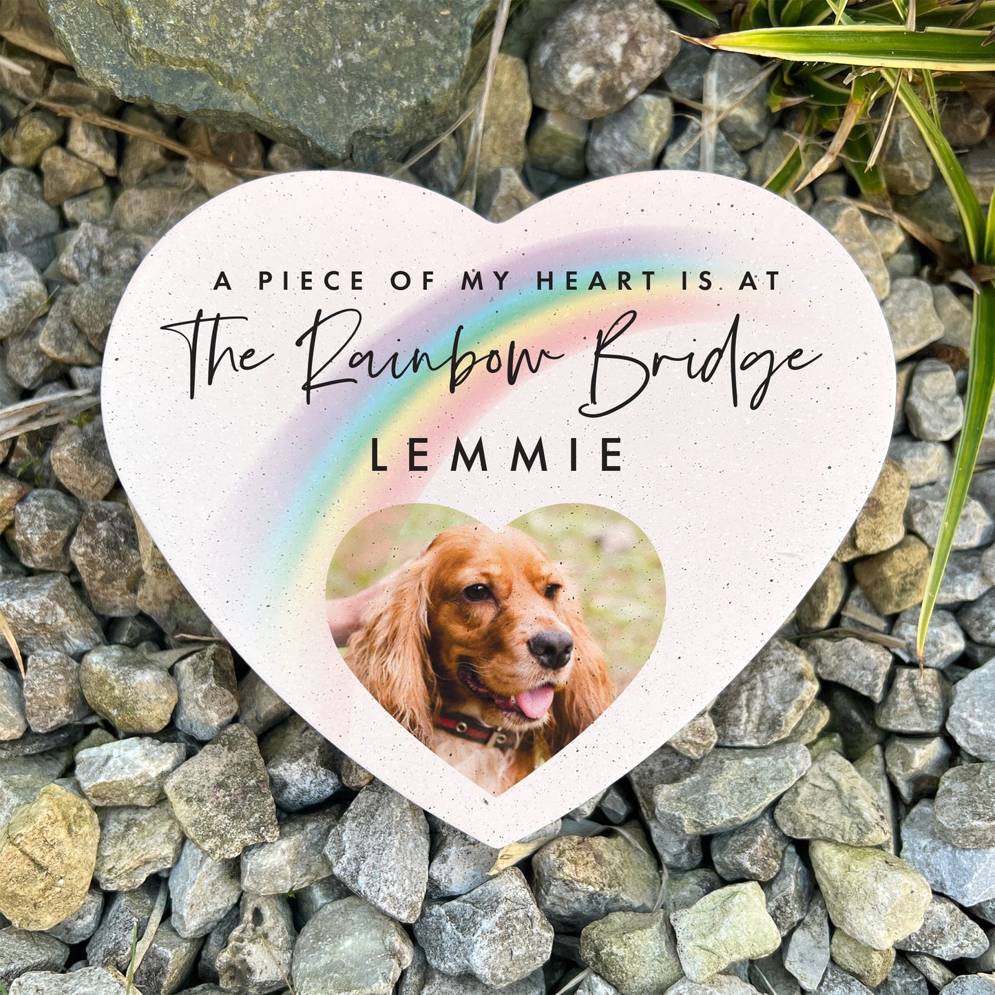 Personalised Pet Rainbow Bridge Photo Resin Heart Grave Marker