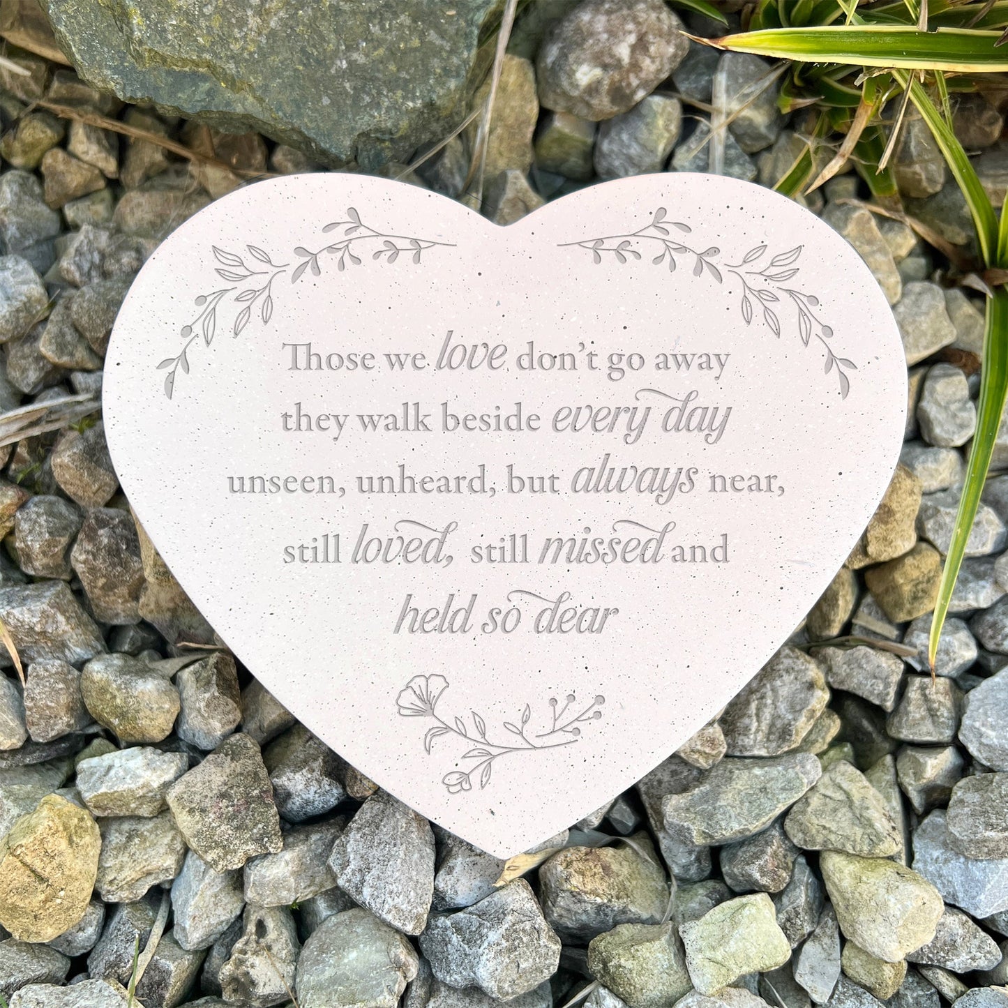 Those We Love Don't Go Away Wreath Design Engraved Resin Heart Grave Marker