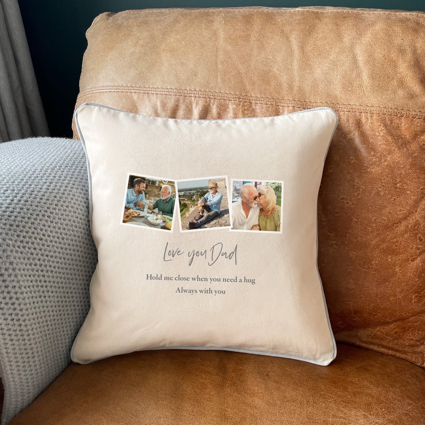 Personalised Three Photo Memorial Ashes Cotton Cushion