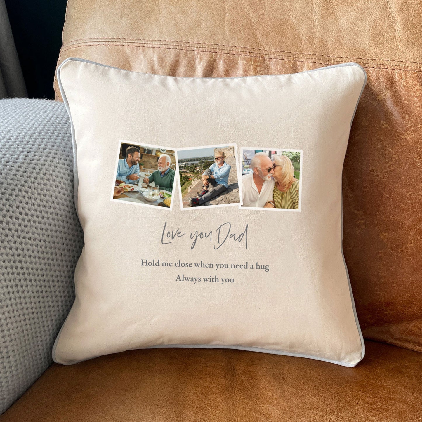 Personalised Three Photo Memorial Ashes Cotton Cushion