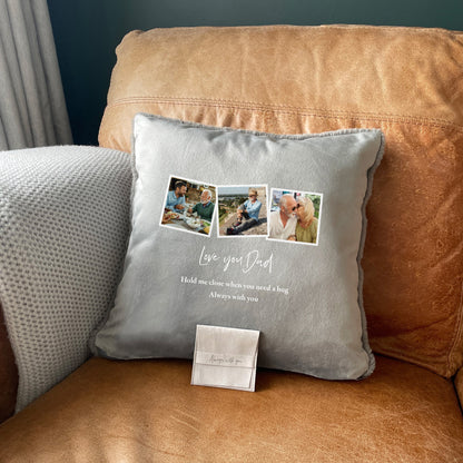 Personalised Three Photo Memorial Ashes Cuddle Cushion