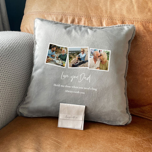 Personalised Three Photo Memorial Ashes Cuddle Cushion