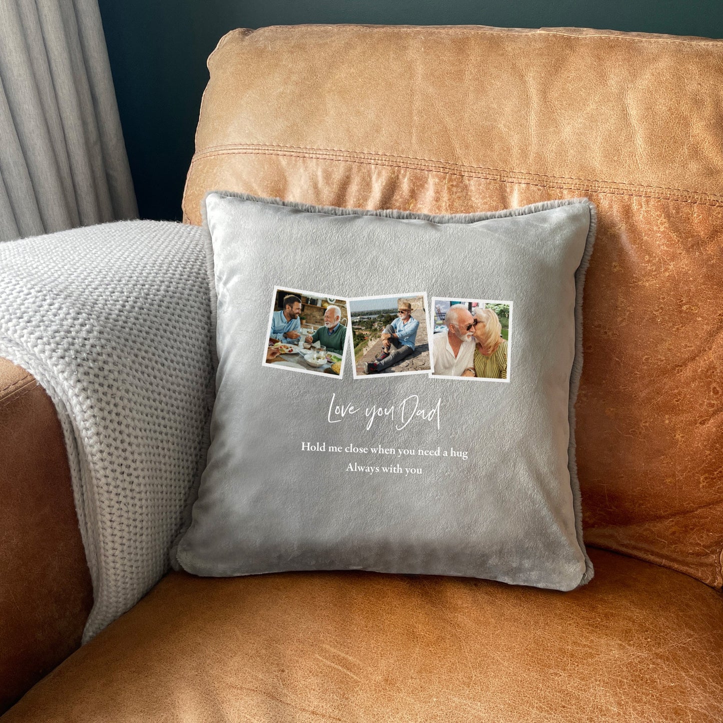 Personalised Three Photo Memorial Ashes Cuddle Cushion