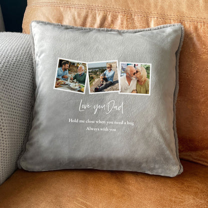 Personalised Three Photo Memorial Ashes Cuddle Cushion