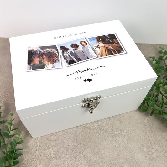 Personalised White Wooden Memorial Photo Keepsake Memory Box - 3 Sizes