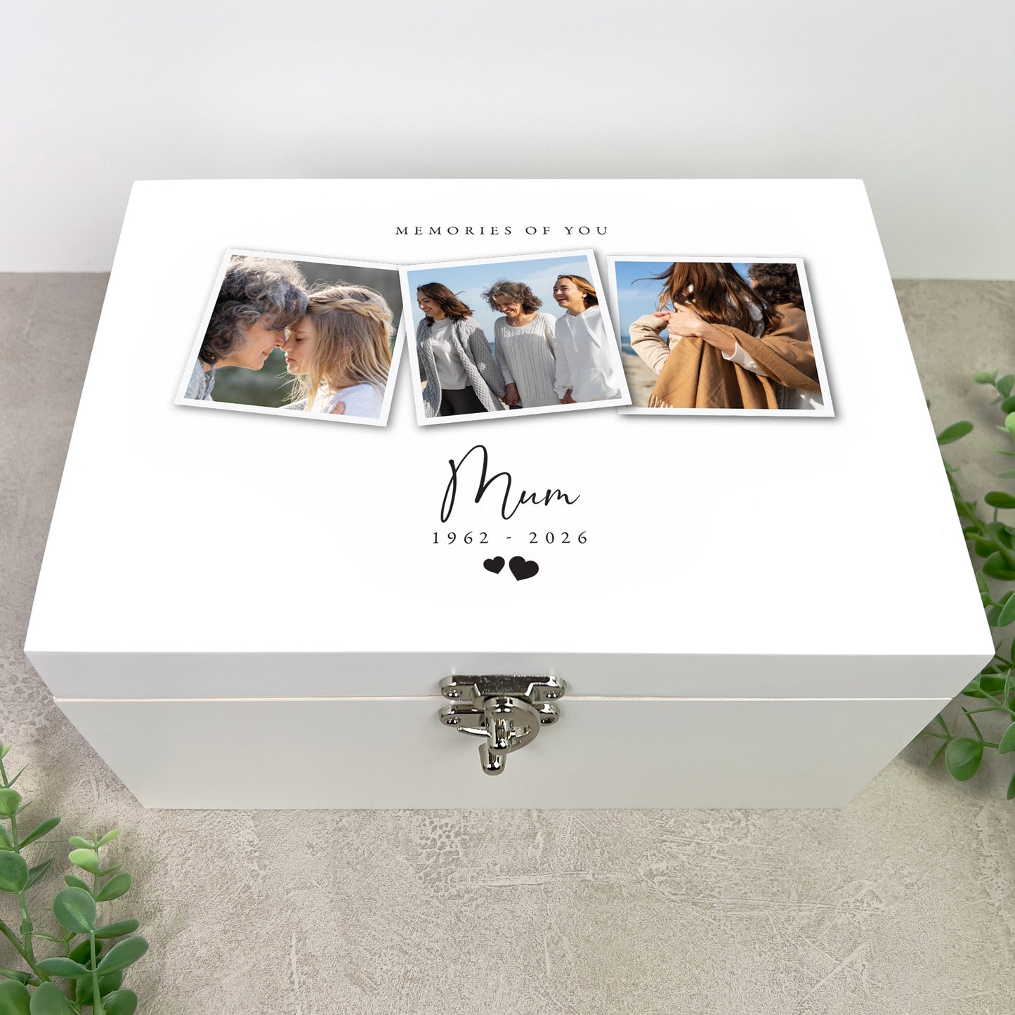 Personalised White Wooden Memorial Photo Keepsake Memory Box - 3 Sizes