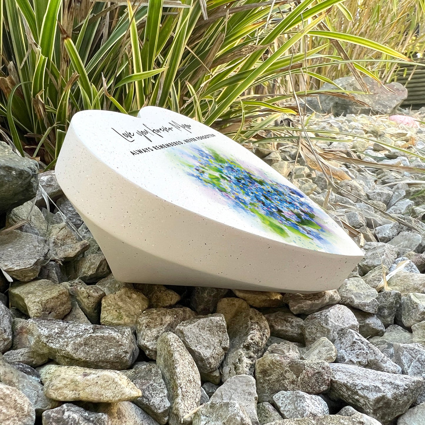Personalised Forget-Me-Not Resin Heart Grave Marker