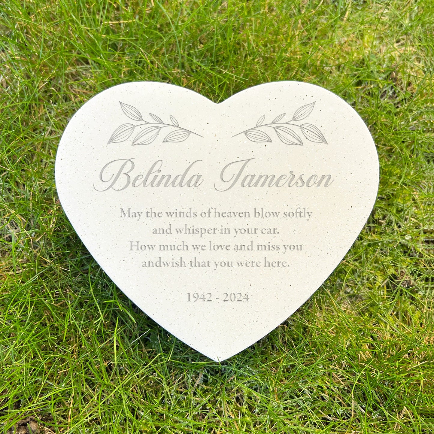Personalised Engraved Free Text Floral Resin Heart Grave Marker