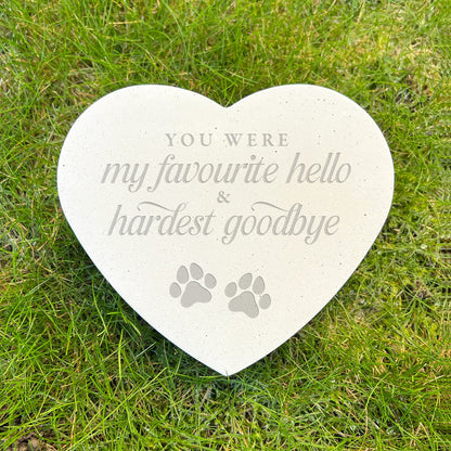 Favourite Hello, Hardest Goodbye Engraved Resin Heart Pet Grave Marker