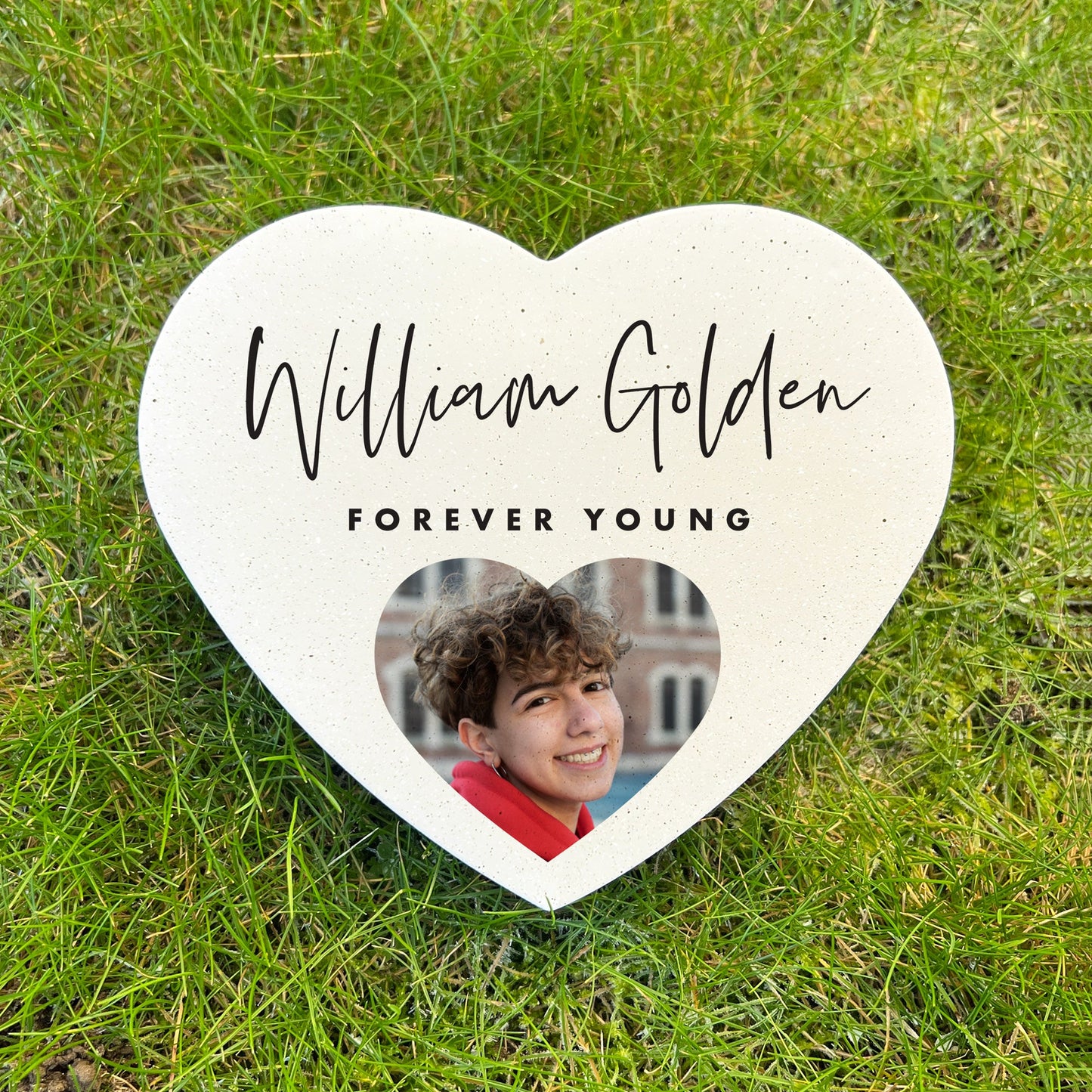 Personalised Modern Photo Resin Heart Grave Marker