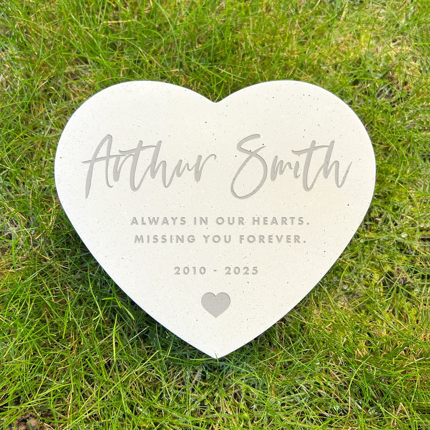 Personalised Modern Script Heart Engraved Resin Heart Grave Marker