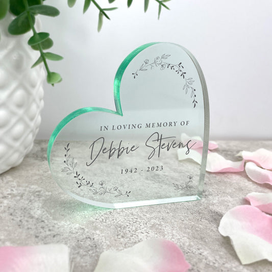 Personalised Wreath Memorial Acrylic Freestanding Heart