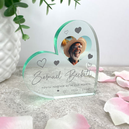 Personalised Hearts Memorial Photo Freestanding Acrylic Heart