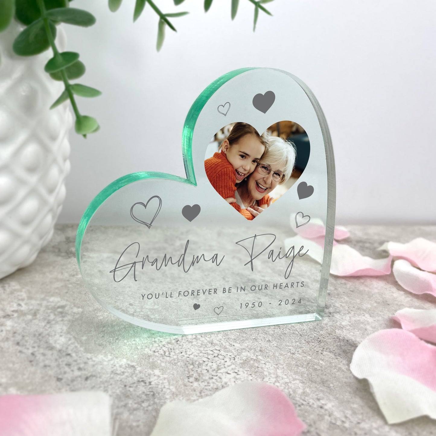 Personalised Hearts Memorial Photo Freestanding Acrylic Heart