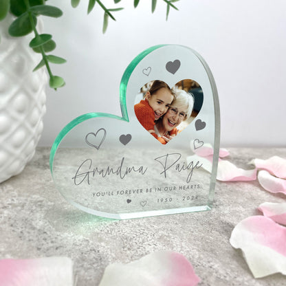 Personalised Hearts Memorial Photo Freestanding Acrylic Heart