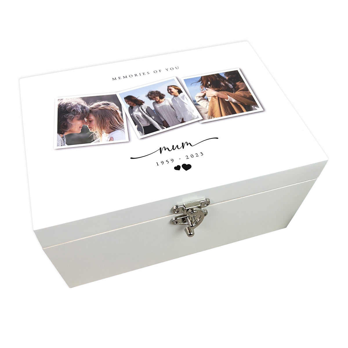 Personalised White Wooden Memorial Photo Keepsake Memory Box - 3 Sizes