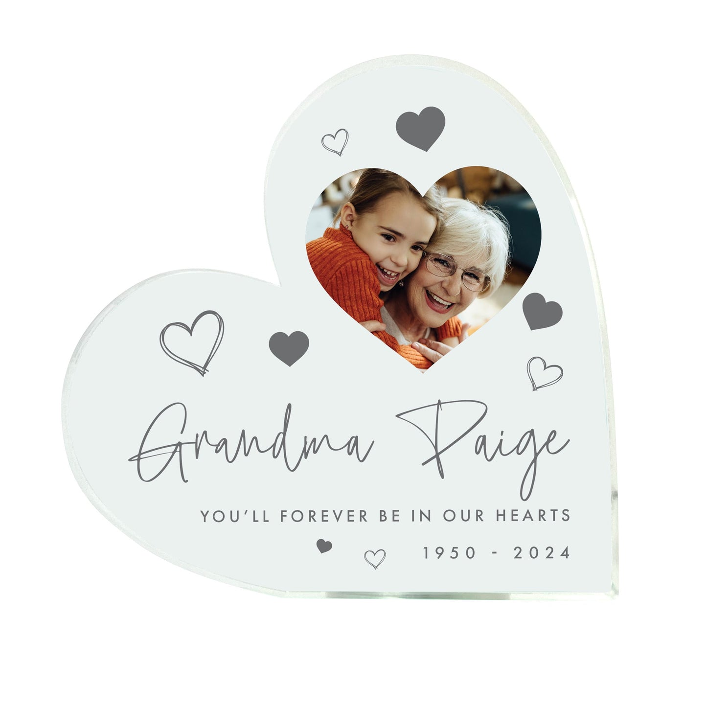 Personalised Hearts Memorial Photo Freestanding Acrylic Heart