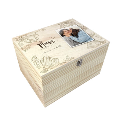 Personalised Floral Wooden Memorial Photo Keepsake Memory Box - 5 Sizes