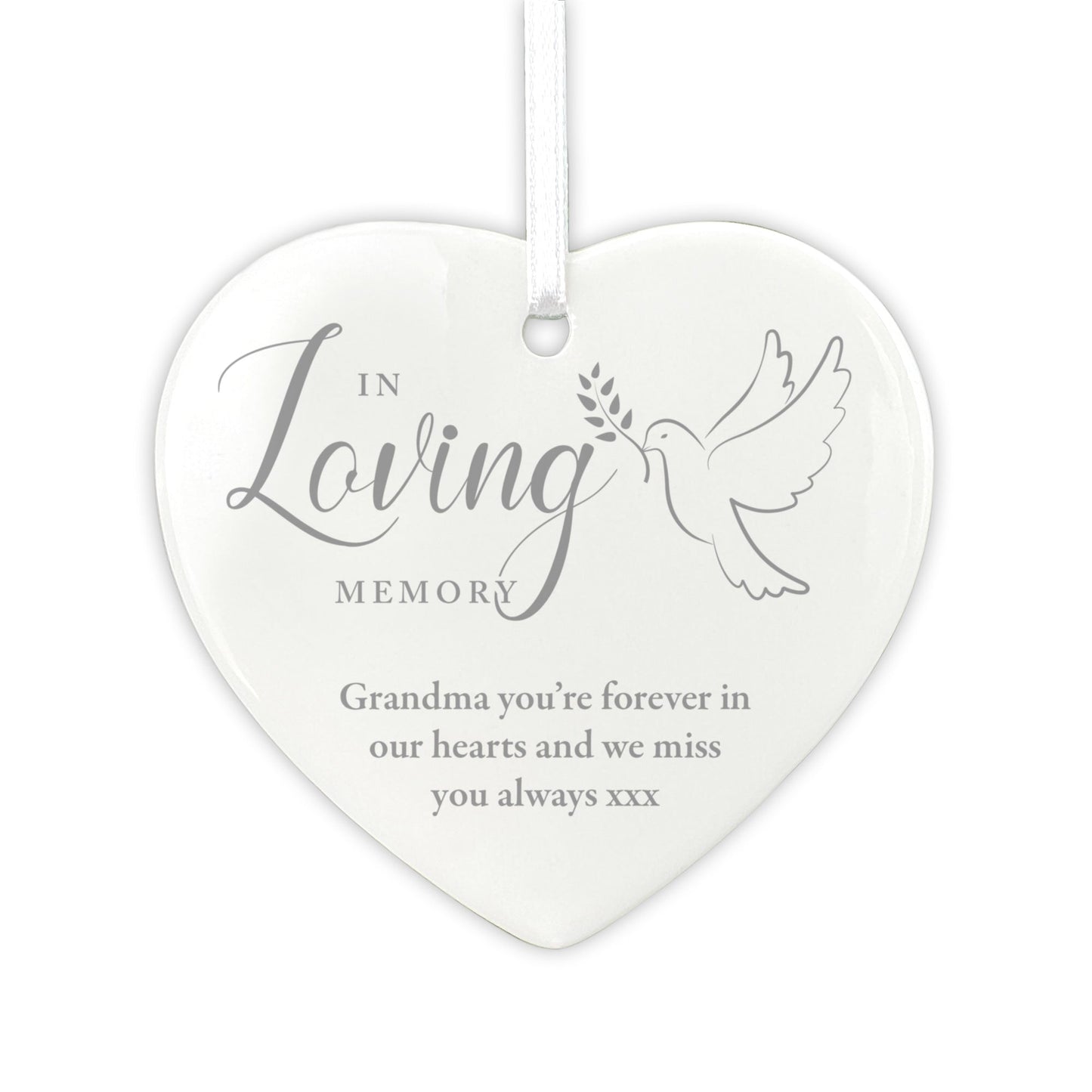 In Loving Memory Dove Ceramic Heart Hanging Decoration + Gift Box