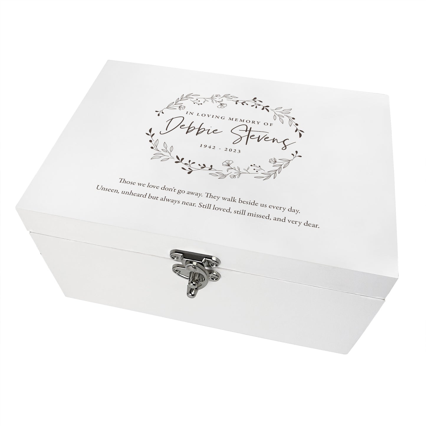 Personalised Wreath White Wooden Engraved Keepsake Memory Box - 3 Sizes