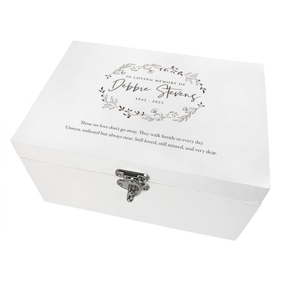 Personalised Wreath White Wooden Engraved Keepsake Memory Box - 3 Sizes