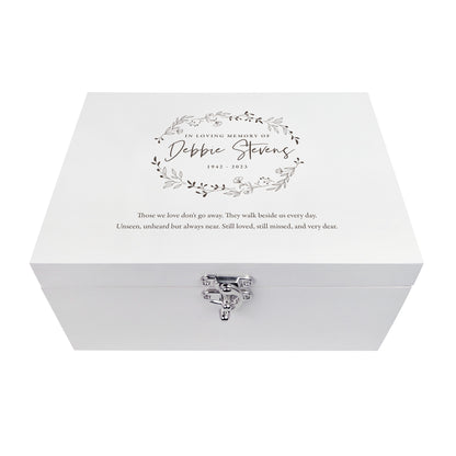 Personalised Wreath White Wooden Engraved Keepsake Memory Box - 3 Sizes
