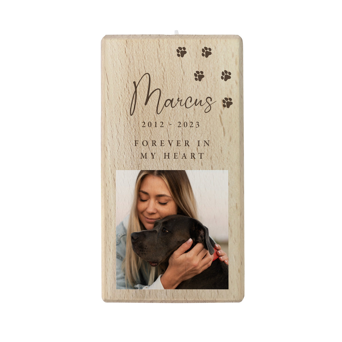 Personalised Solid Wooden Photo Pet Memorial Tea Light Holder - 2 Sizes