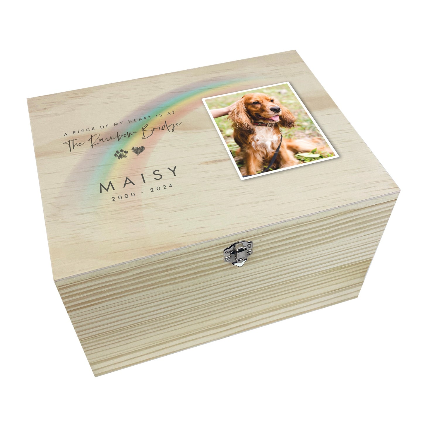 Personalised Soft Rainbow Bridge Photo Pet Keepsake Box - 5 Sizes