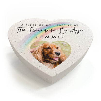 Personalised Pet Rainbow Bridge Photo Resin Heart Grave Marker