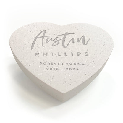 Personalised Modern Script Engraved Resin Heart Grave Marker
