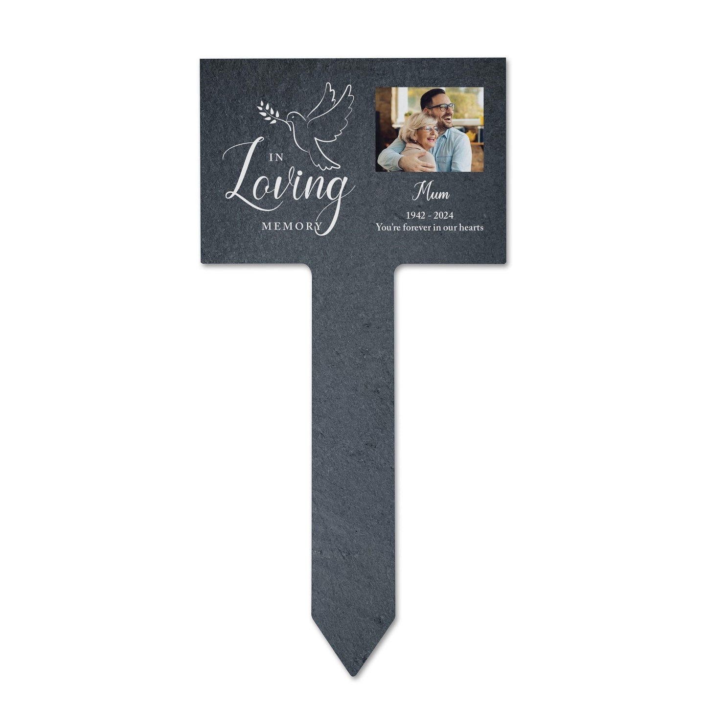 Personalised Large In Loving Memory Dove Photo Slate Plant Marker