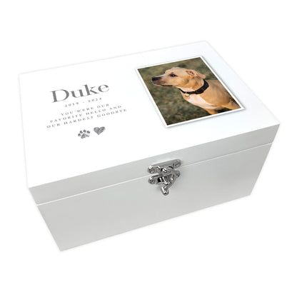 Personalised White Wooden Sketch Pet Photo Memorial Keepsake Box - 3 Sizes