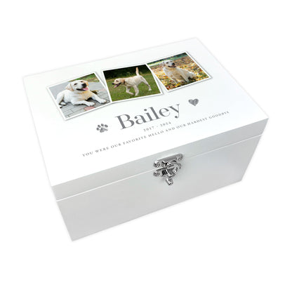 Personalised White Wooden Three Photo Pet Memorial Keepsake Box - 3 Sizes