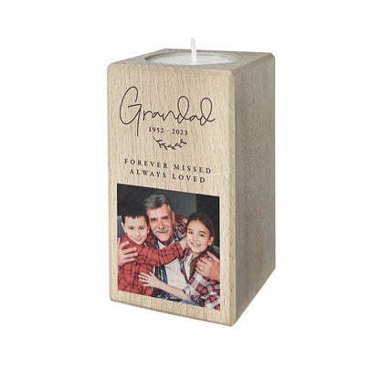 Personalised Solid Wooden Photo Memorial Tea Light Holder - 2 Sizes