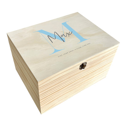 Personalised Name & Initial New Baby Keepsake Box Various Colours - 5 Sizes (16cm | 20cm | 26cm | 30cm | 36cm)